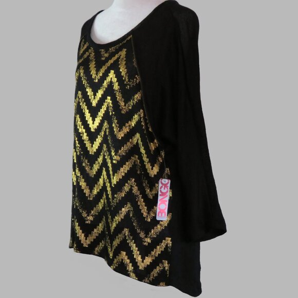 Junior Plus Black & Gold Long Sleeve Pullover Embellished Blouse Size 1X (C895) - Picture 4 of 9